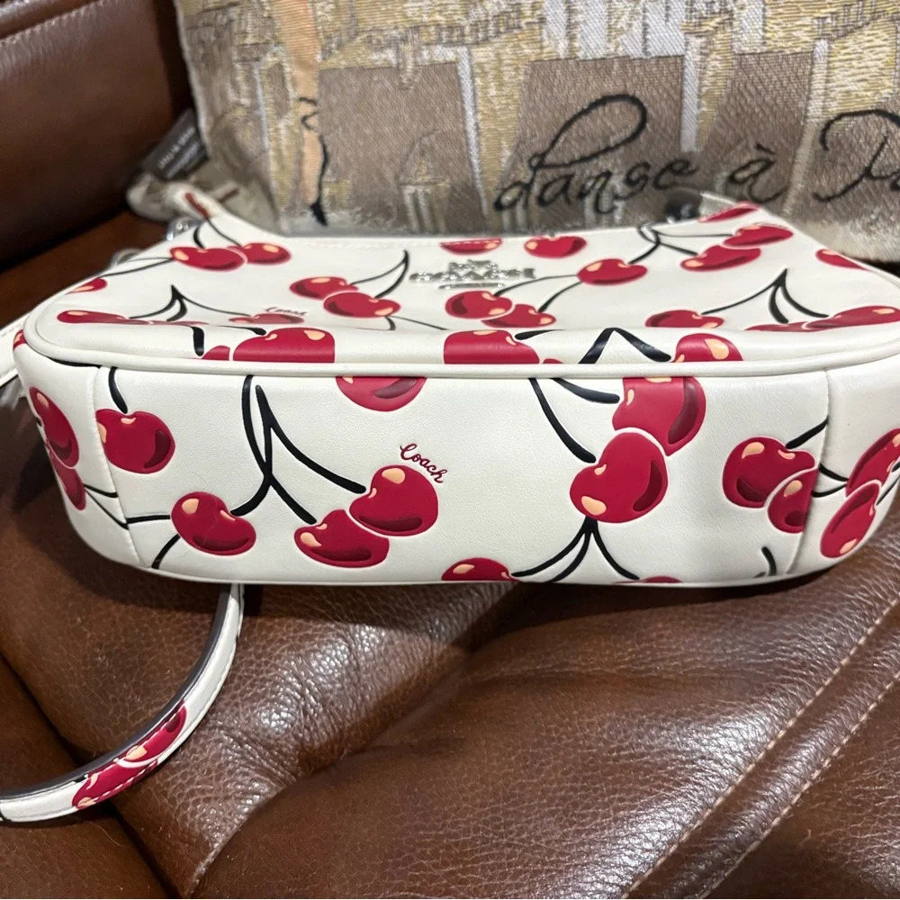 Coach White Leather Mini Shoulder Bag with Red Cherry Print - Picture 3 of 8